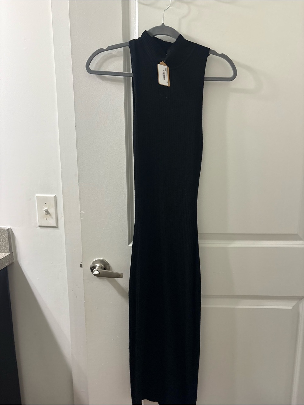 Double Zero Black Ribbed Mock-Neck Maxi Dress